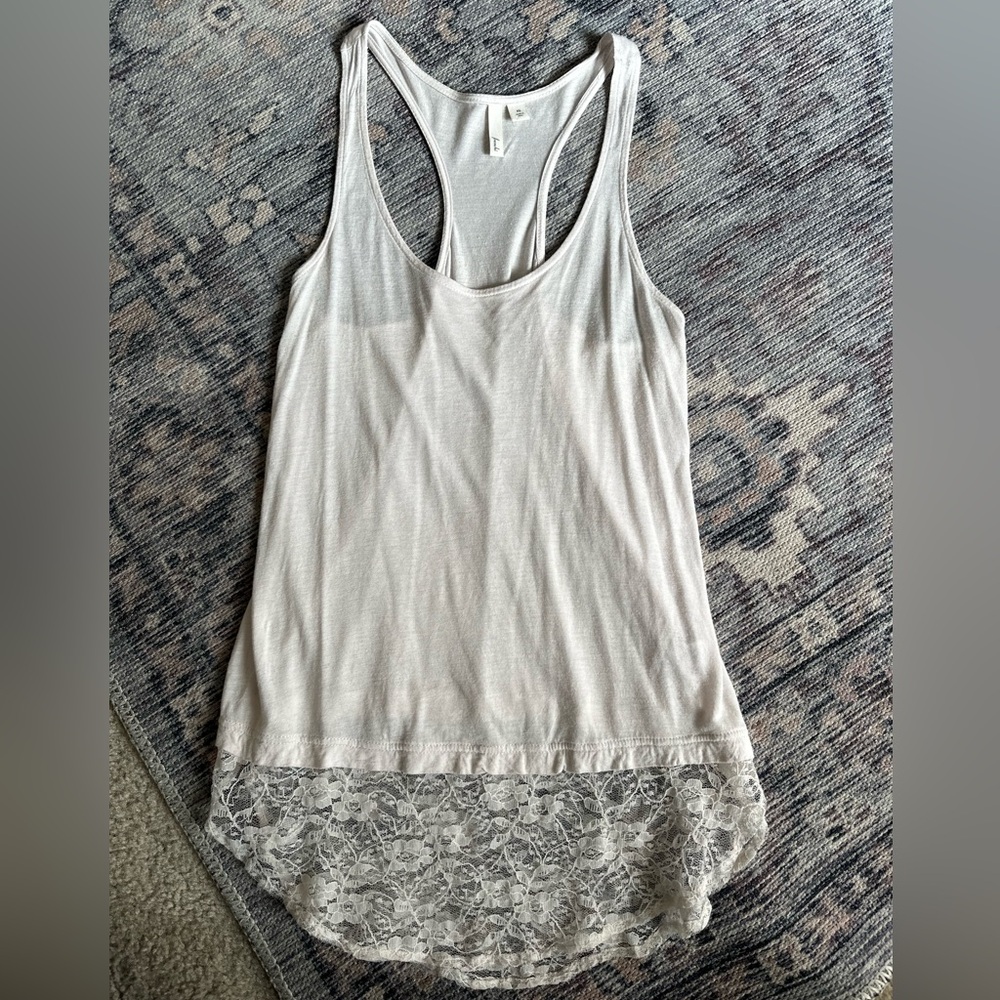 Frenchi Ivory Racerback Lace Hem Tank Top
